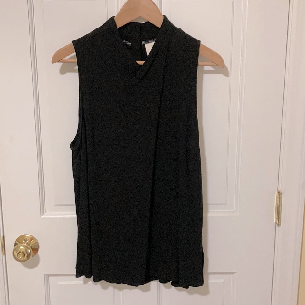 18W Maeve by Anthropologie black sleeveless blouse with draped high v neck